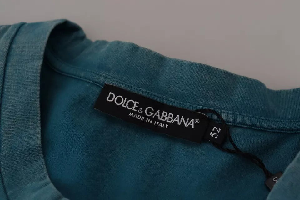 T-shirt coton Dolce & Gabbana à logo bleu, col rond, avec imprimé logo sur la poitrine, style décontracté.