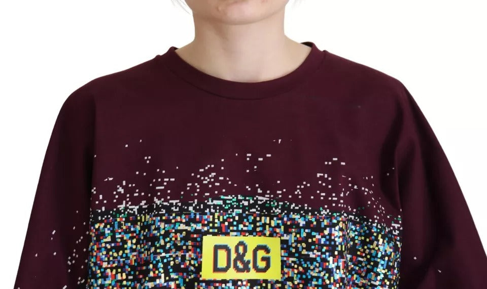T-shirt en coton à col rond Dolce & Gabbana Bordeaux avec imprimé D&G, vue de face.