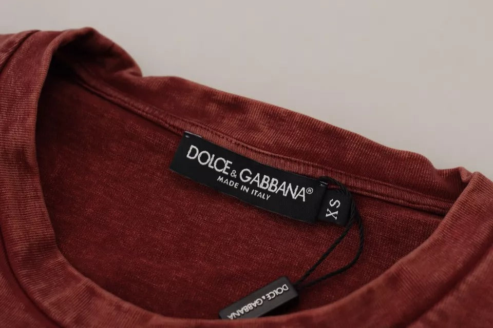 T-shirt homme Dolce & Gabbana en coton marron avec motifs imprimés, col rond, style décontracté.