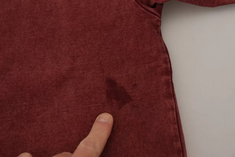 T-shirt coton rouge bordeaux Dolce & Gabbana à col rond avec motif imprimé, style décontracté.