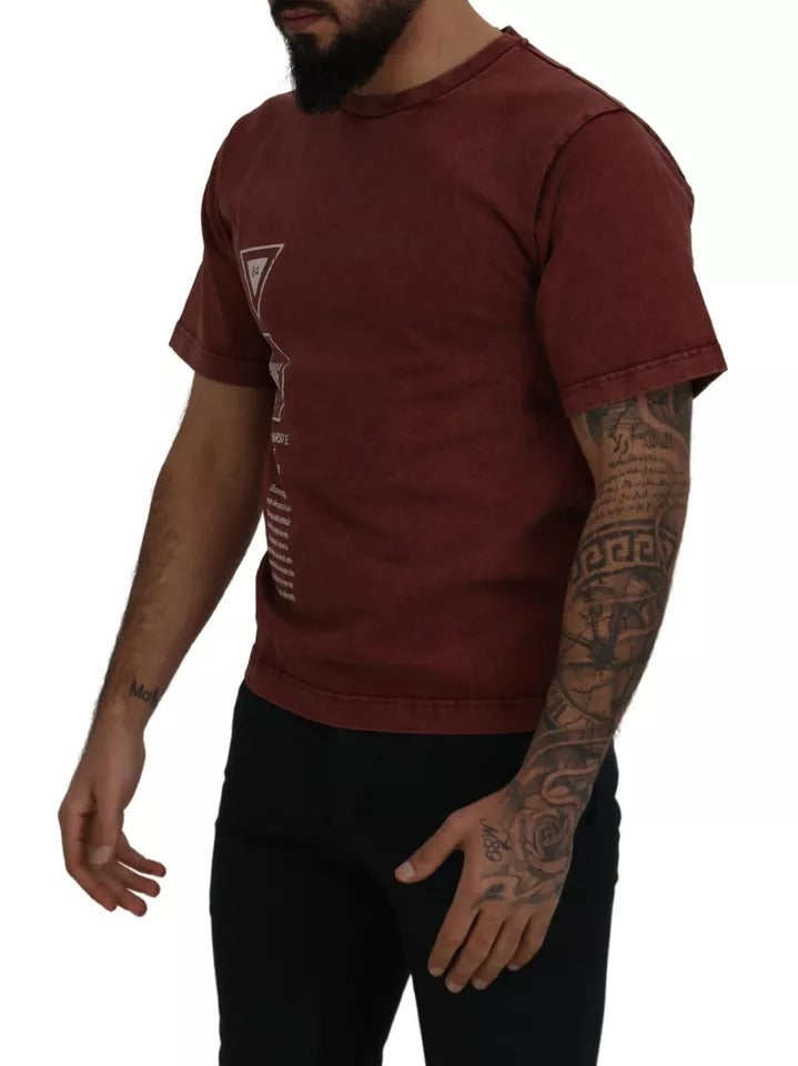 T-shirt Dolce & Gabbana en coton marron avec motif imprimé, col ras du cou, style décontracté.