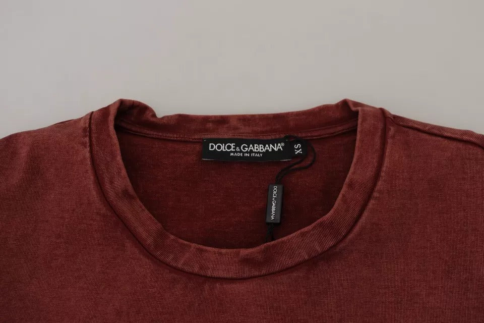 T-shirt en coton Dolce & Gabbana à col rond et imprimé bordeaux, style décontracté avec motif coloré.