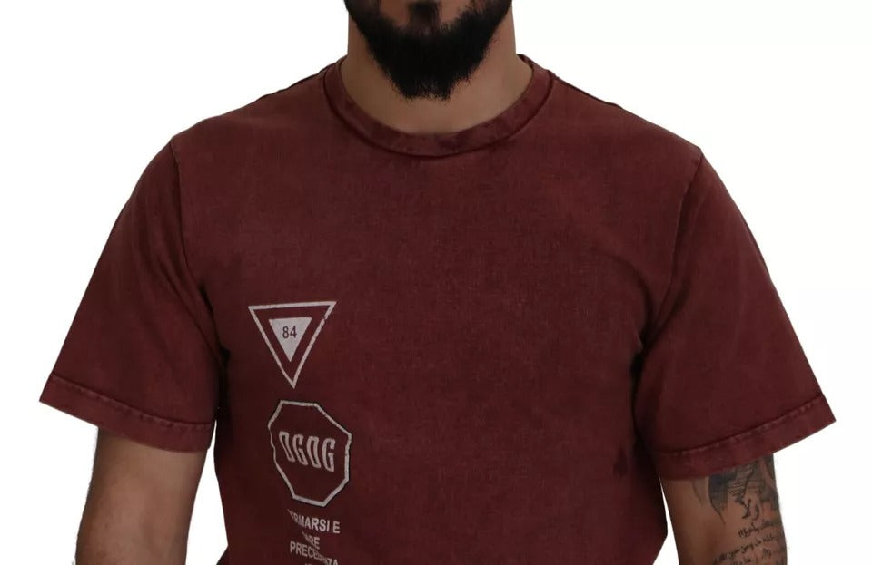T-shirt en coton Dolce & Gabbana à col rond marron avec imprimé, style décontracté et moderne.