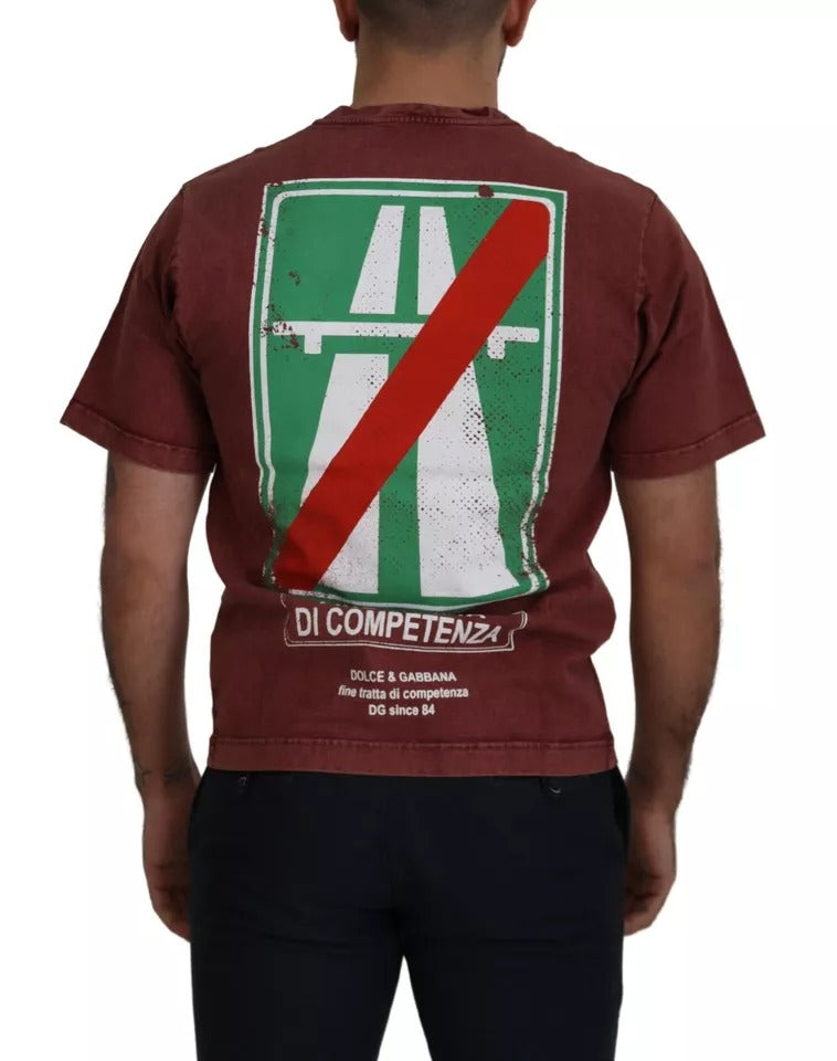 T-shirt en coton Dolce & Gabbana à col rond marron avec imprimé, style décontracté et design moderne.