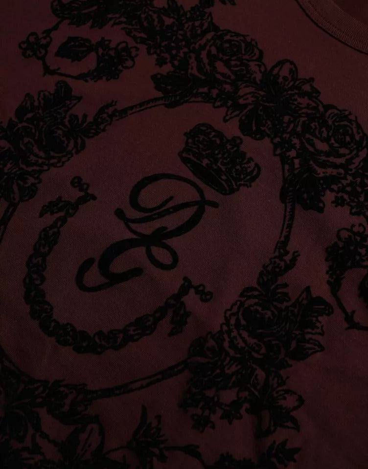 T-shirt homme Dolce & Gabbana gris bordeaux avec motif floral et couronne DG, col rond, style élégant et moderne