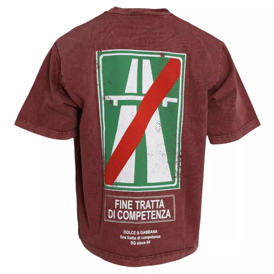 T-shirt Dolce & Gabbana à manches courtes, col rond, imprimé bordeaux, style décontracté, en coton.