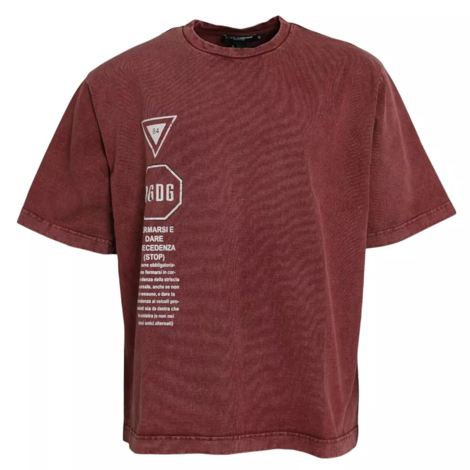 T-shirt Dolce & Gabbana à manches courtes, col rond, motif marron, style décontracté, en coton.