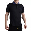 Polo Dolce & Gabbana pour homme en soie bleu marine avec col, style classique et élégant.