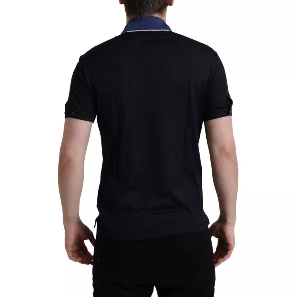 Polo bleu marine à col court avec manches courtes de Dolce & Gabbana, t-shirt élégant en coton.