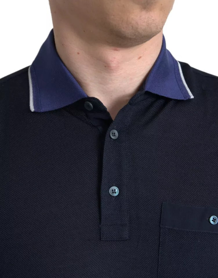 T-shirt polo à col en coton bleu marine de Dolce & Gabbana, manches courtes, style élégant et classique.