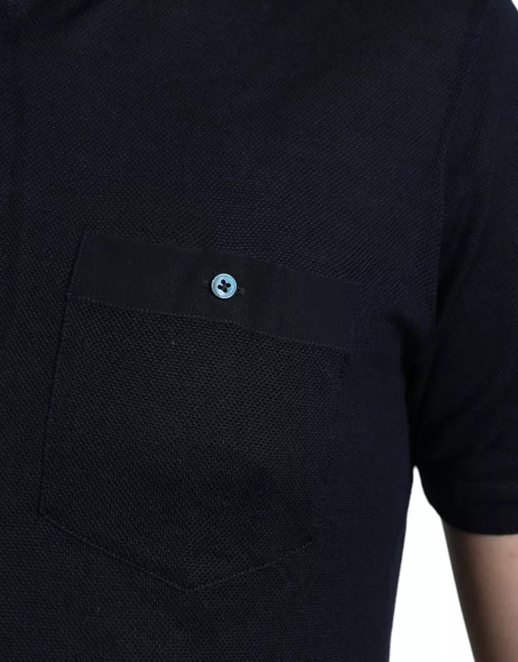 Polo à manches courtes en bleu marine de Dolce & Gabbana avec col classique, tissu en coton pour homme.