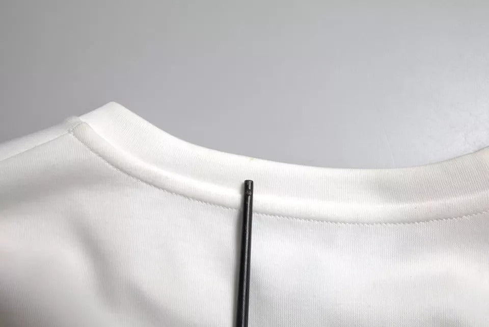 T-shirt blanc en coton avec détails en cristal noir Dolce & Gabbana, haut élégant et tendance.