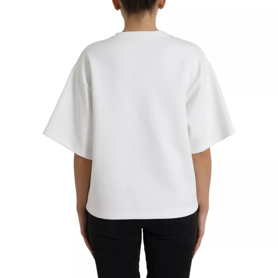 T-shirt blanc en coton Dolce & Gabbana avec détails en cristal noir, style élégant et moderne.