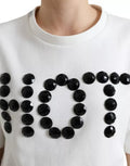 T-shirt noir en coton stretch blanc avec cristaux, marque Dolce & Gabbana, style élégant et moderne.