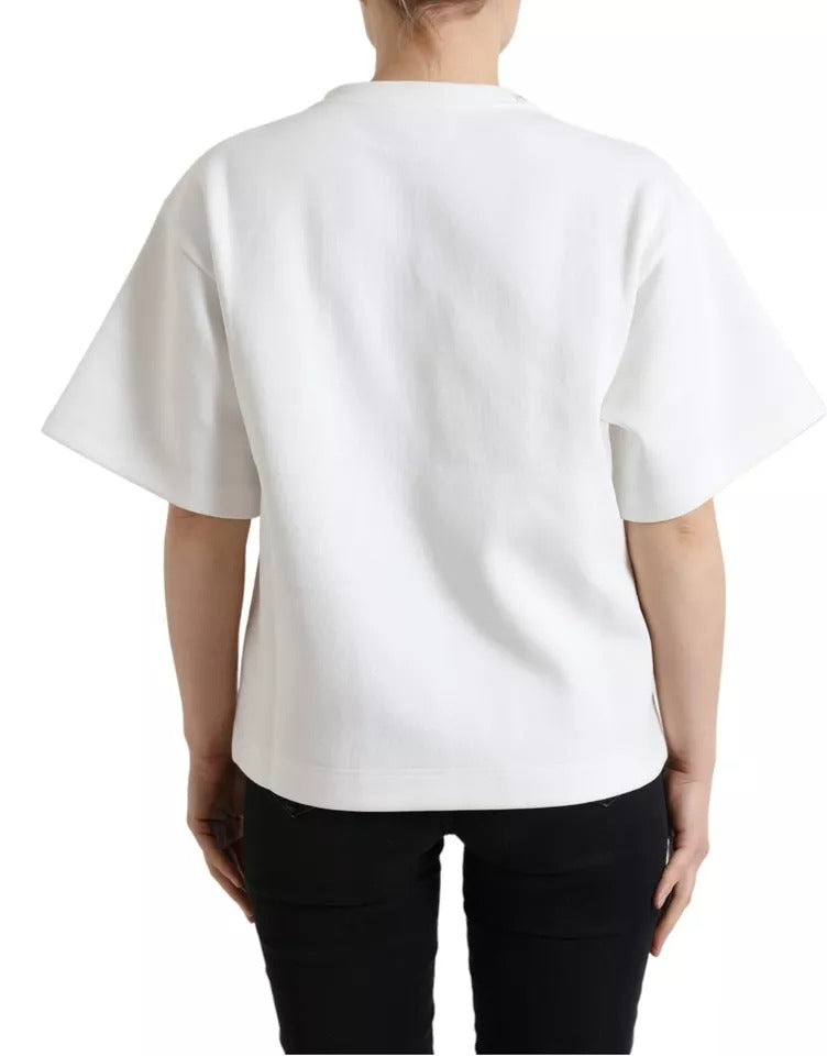 T-shirt noir en coton extensible blanc Dolce & Gabbana avec cristaux chauds, style décontracté et élégant.