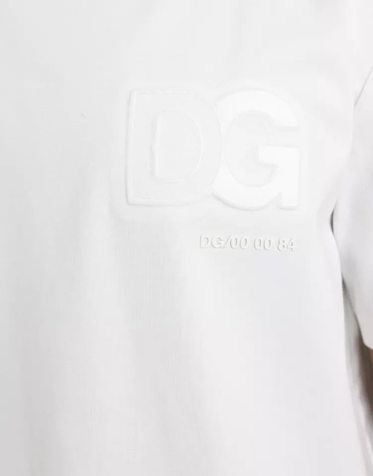 T-shirt blanc en coton Dolce & Gabbana avec logo embossé, col rond et style casual.