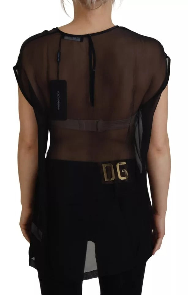 Blouse transparente en mesh noire de Dolce & Gabbana, pull-over élégant avec détails fins, pour un look chic et sophistiqué.