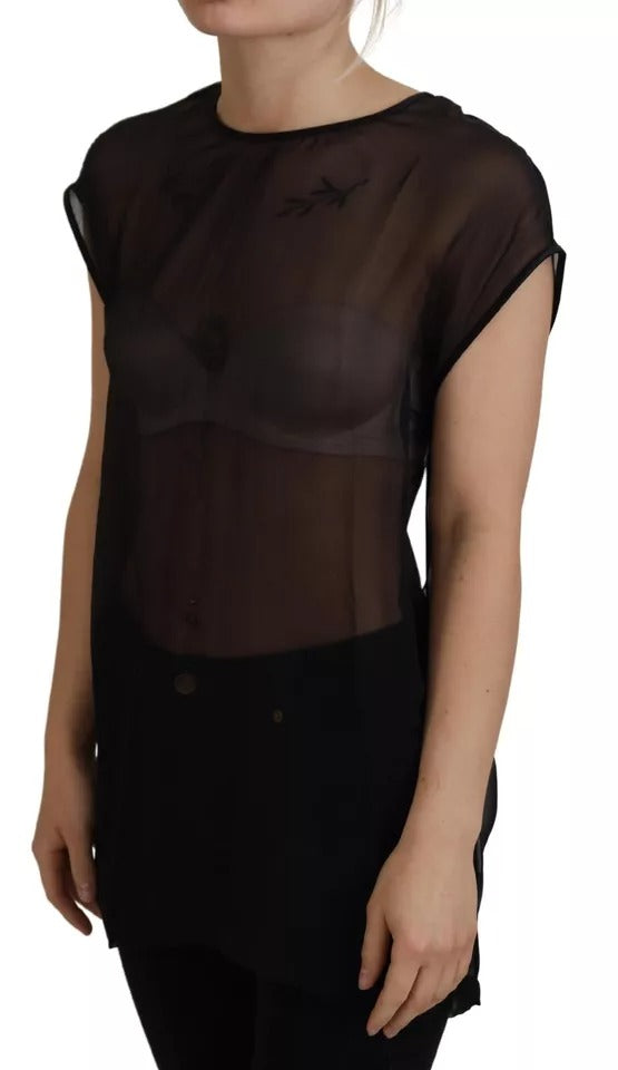 Blouse transparente en mesh noir de Dolce & Gabbana, haut léger et élégant avec détails fins.