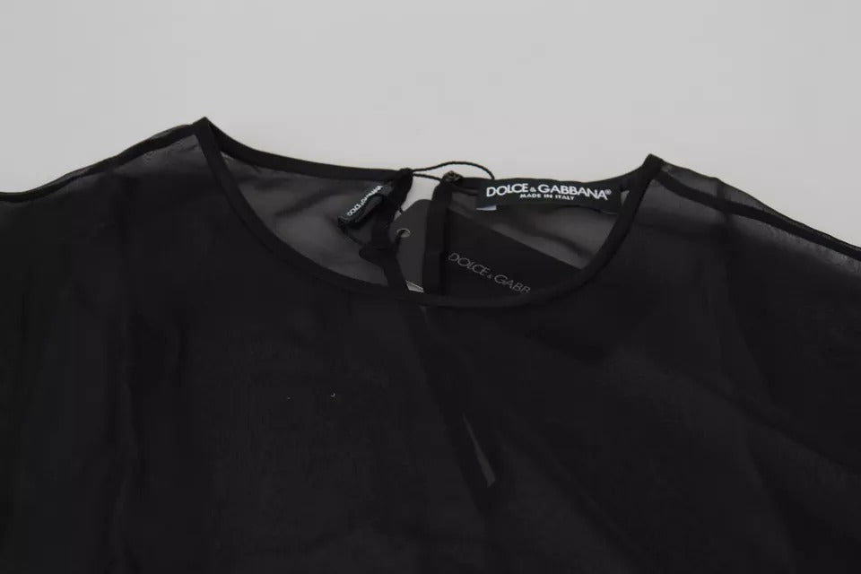 Blouse en mesh transparent noire de Dolce & Gabbana, pull-over élégant avec détails délicats, vue de face.