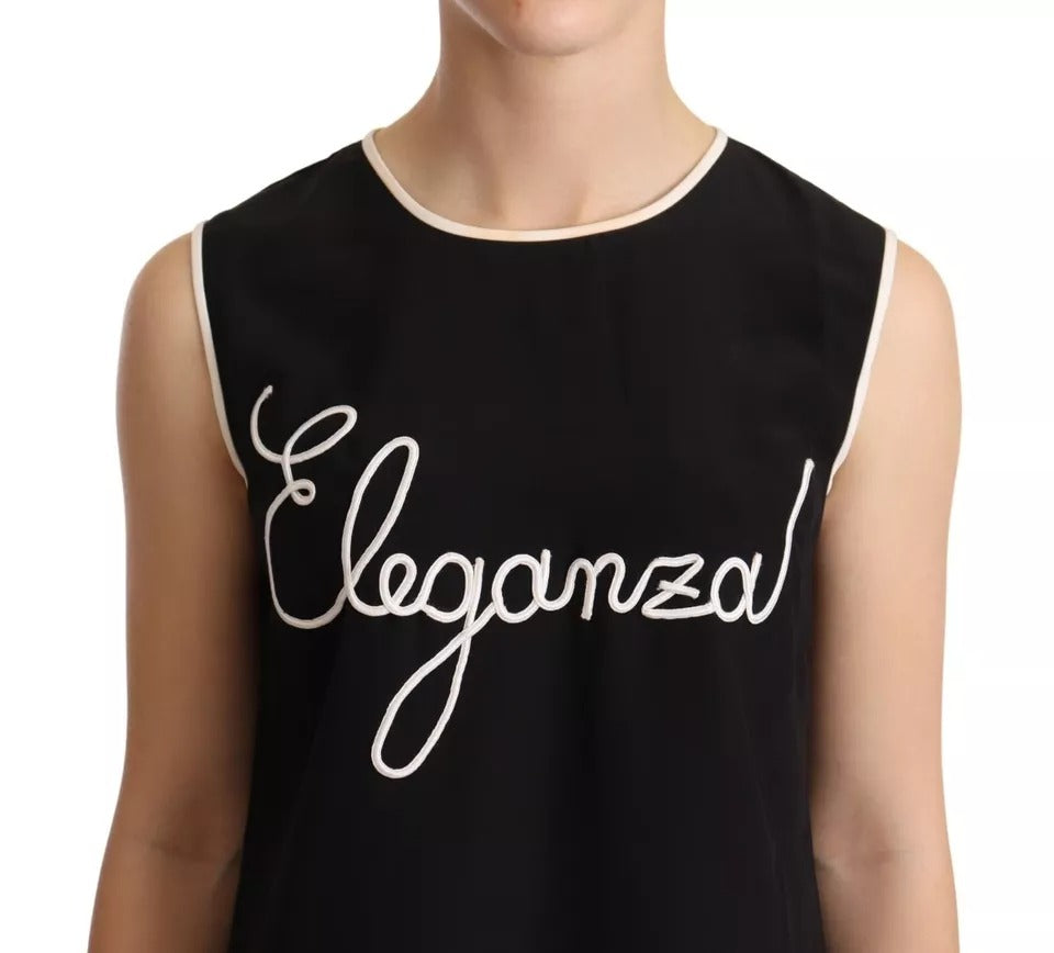 Débardeur sans manches en soie noire Dolce & Gabbana avec imprimé élégance, ajusté et élégant pour un style sophistiqué.
