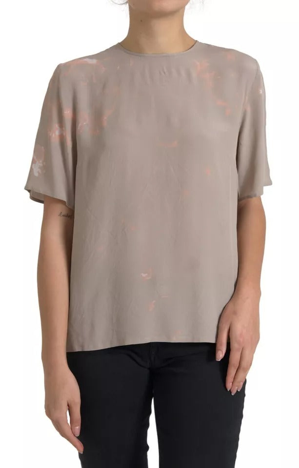 Blouse Dolce & Gabbana marron à manches courtes et col rond, en tissu léger, vue de face.