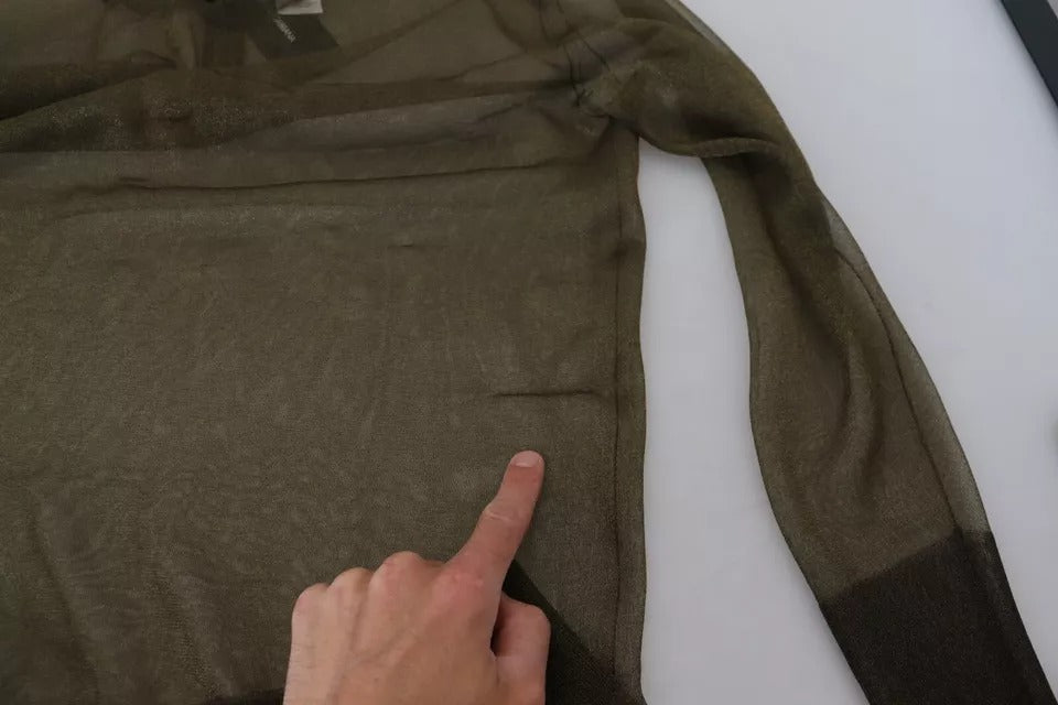Top noir transparent à manches longues et col rond de Dolce & Gabbana, vêtement élégant et sophistiqué.