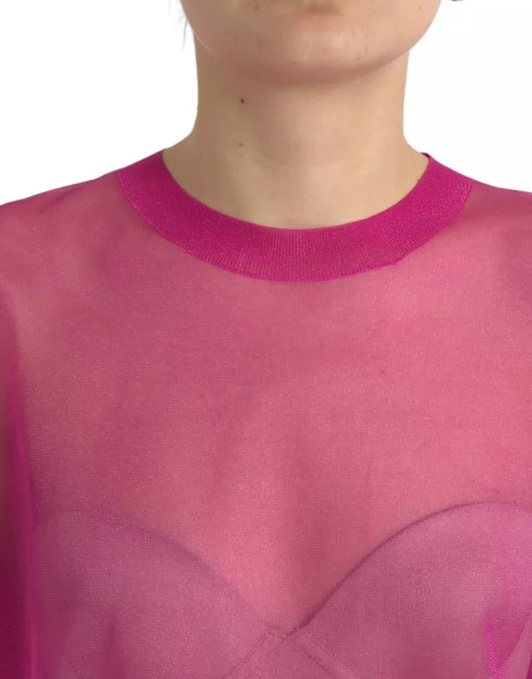 T-shirt à manches longues en transparent rose Dolce & Gabbana, col ras du cou, tissu léger et élégant.