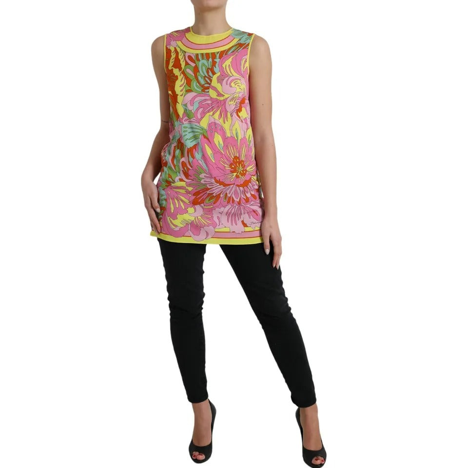 Débardeur sans manches en soie Dolce & Gabbana à motifs floraux multicolores, léger et élégant.