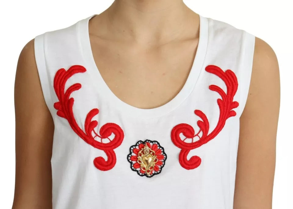 Débardeur sans manches blanc Dolce & Gabbana avec appliqué cœur en coton, style élégant et confort moderne.
