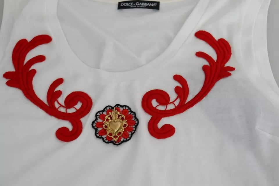 Débardeur sans manches blanc Dolce & Gabbana en coton avec appliqué cœur, style élégant et décontracté.