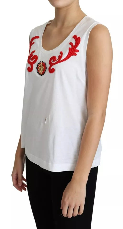 Débardeur sans manches en coton blanc Dolce & Gabbana avec appliqué en cœur, style élégant et féminin.
