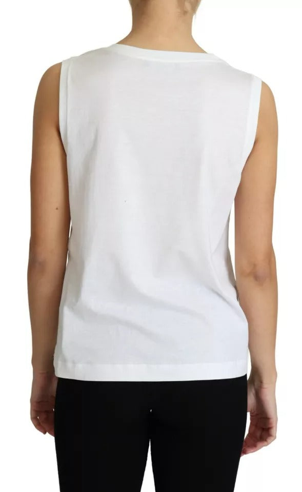 T-shirt sans manches blanc de Dolce & Gabbana avec appliqué cœur en coton, look élégant et décontracté.