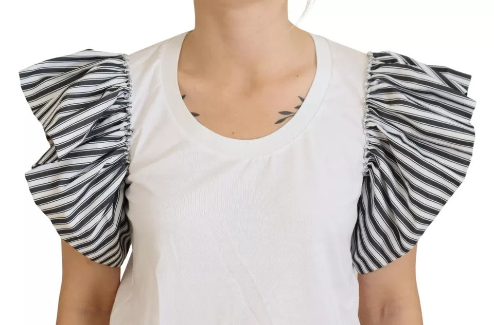 Pull à manches courtes blanc à rayures de Dolce & Gabbana, pull-over léger et élégant pour femme.