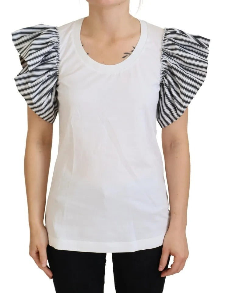 Pull à manches courtes Dolce & Gabbana blanc à rayures, haut léger et élégant pour un style chic et décontracté.