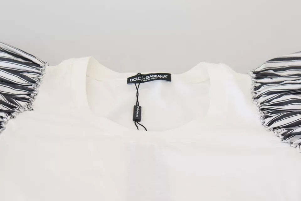 Pull à manches courtes blanc à rayures de Dolce & Gabbana, haut léger et élégant pour un style chic et décontracté.