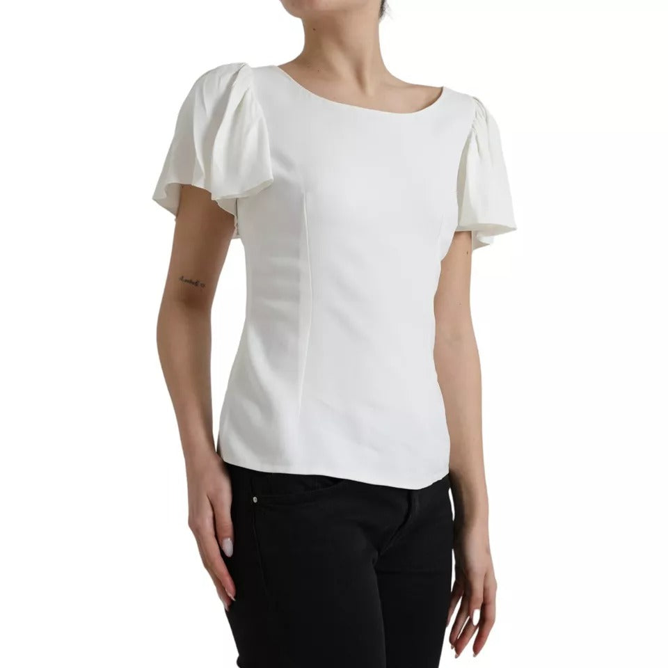 Haut en viscose blanc Dolce & Gabbana à col rond et manches courtes, élégant et confortable pour un look chic.