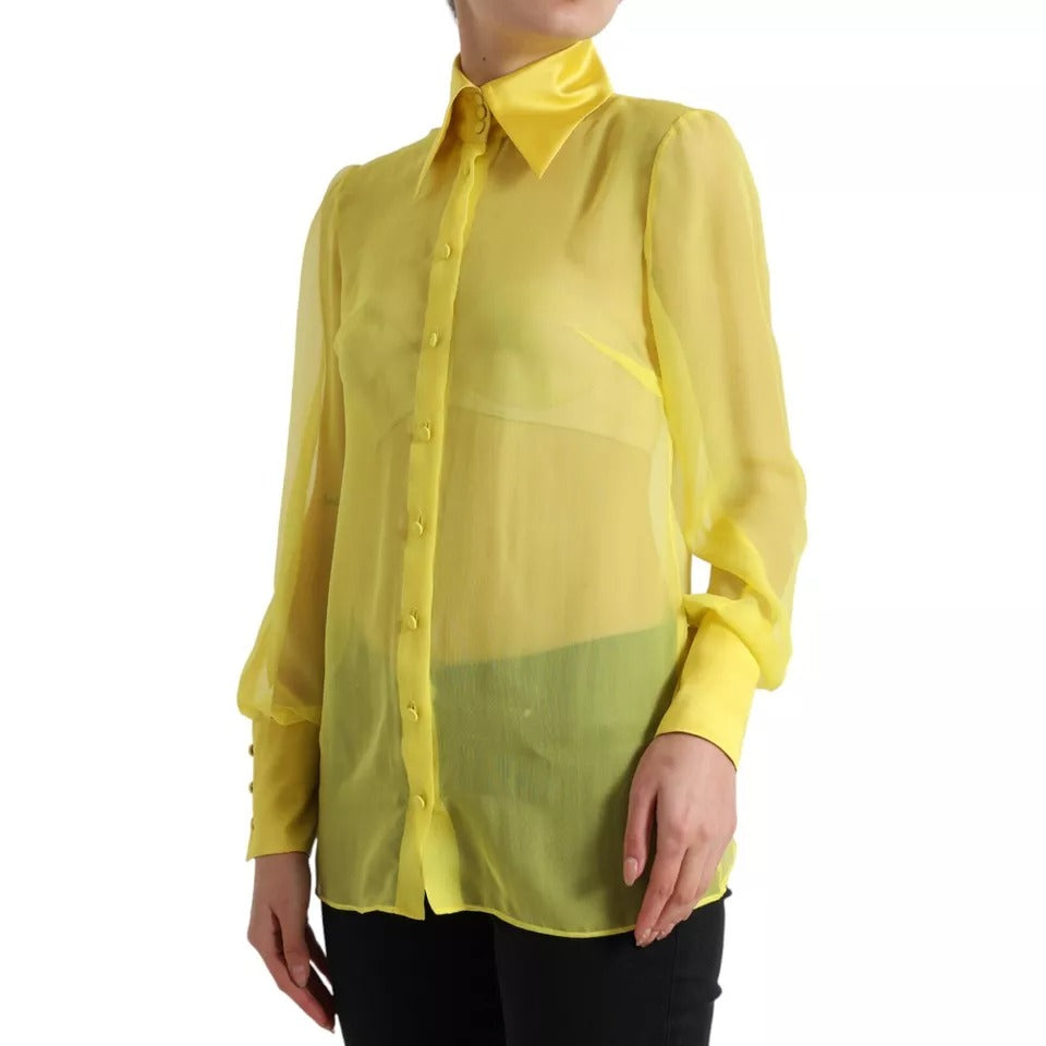 Blouse jaune à manches longues Dolce & Gabbana avec boutons, vue de face, tissu léger et élégant.