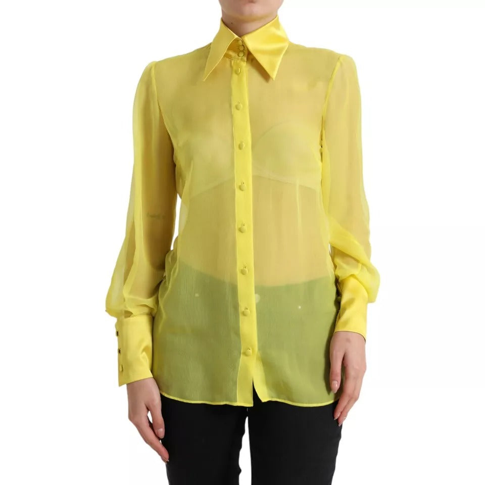 Chemise à manches longues jaune Dolce & Gabbana, boutonnière élégante, tissu léger et style sophistiqué visible sur l'image.