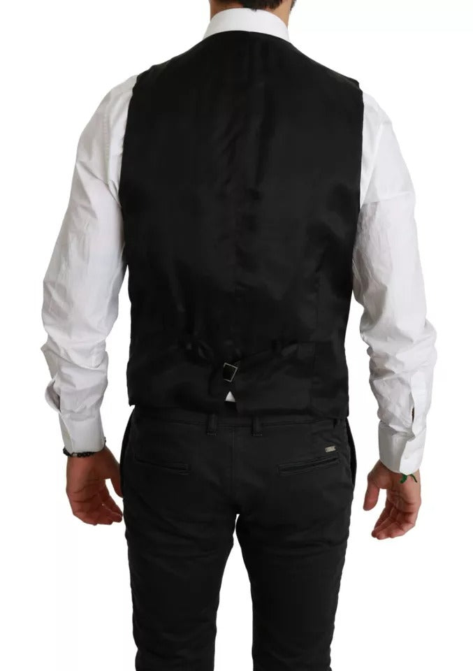 Gilet en laine noir Dolce & Gabbana, veste formelle ajustée à taille élastique, style élégant pour occasion spéciale.