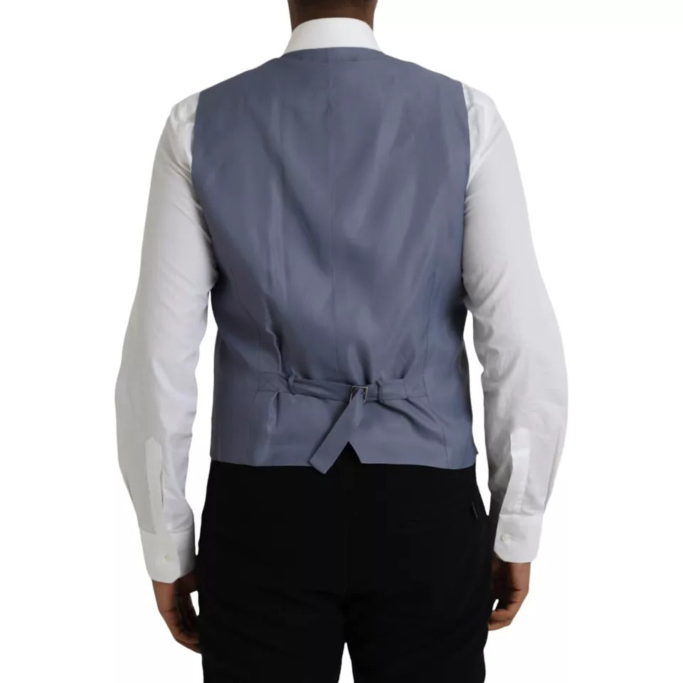 Gilet formel en laine Light Blue de Dolce & Gabbana, veste élégante pour homme, détail de la veste en laine bleue.