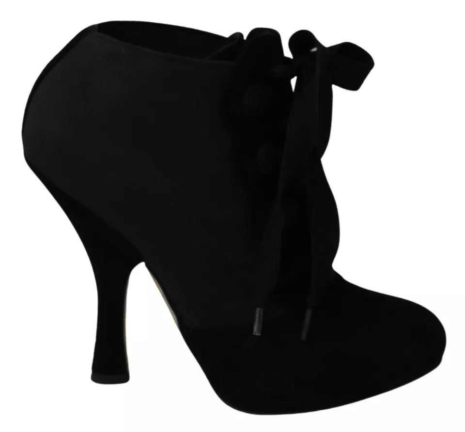 Bottines en daim noir stretch Dolce & Gabbana pour femmes, ankle boots élégantes avec talon moyen.
