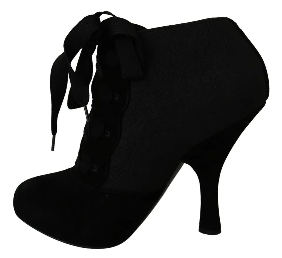 Bottines noires en daim extensible Dolce & Gabbana, chaussures élégantes pour le style et le confort.