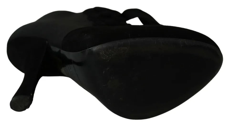 Bottines en daim noir Dolce & Gabbana, à talon, ajustement stretch, chaussures élégantes pour femme.