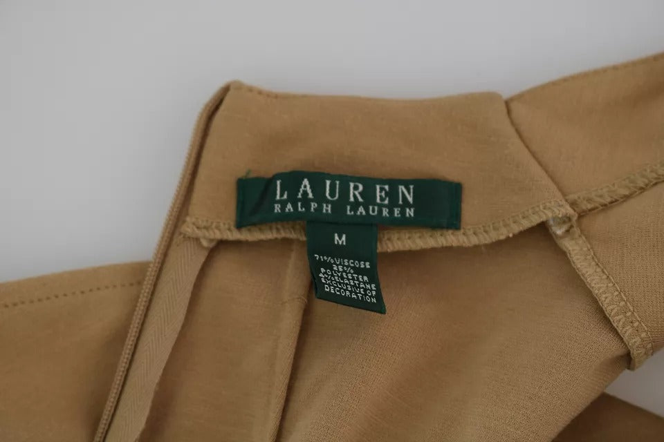 Robe Ralph Lauren marron en viscose à col en V et longueur genou, style robe droite pour femmes.