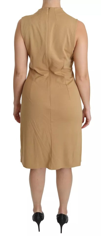 Robe droite marron Ralph Lauren en viscose, décolleté en V, longueur genou, style chic et élégant.
