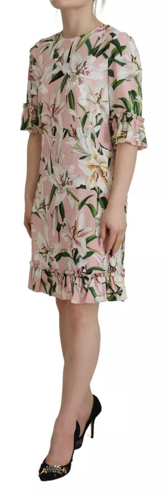 Robe fourreau rose en viscose de Dolce & Gabbana avec longueur au genou, détail floral élégant et design sophistiqué.