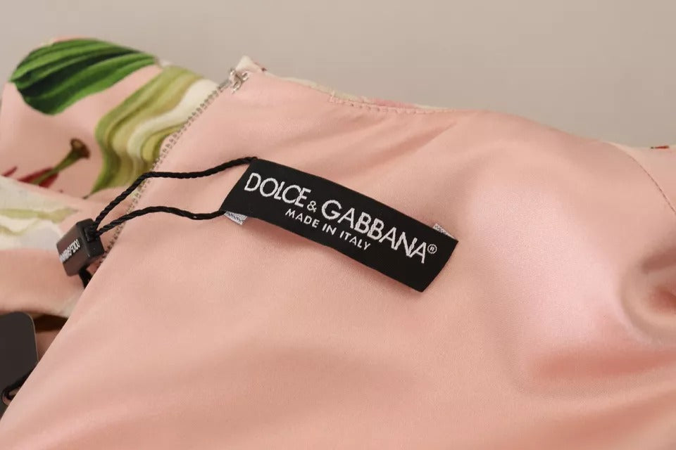 Robe droite en viscose rose avec motif lily de Dolce & Gabbana, longueur genou, élégante et sophistiquée.