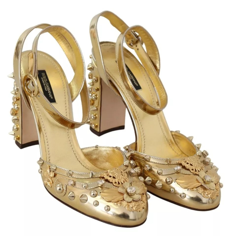 Sandales à talons Dolce & Gabbana Vally avec studs dorés, sandales à talons en cuir noir et détails métalliques.