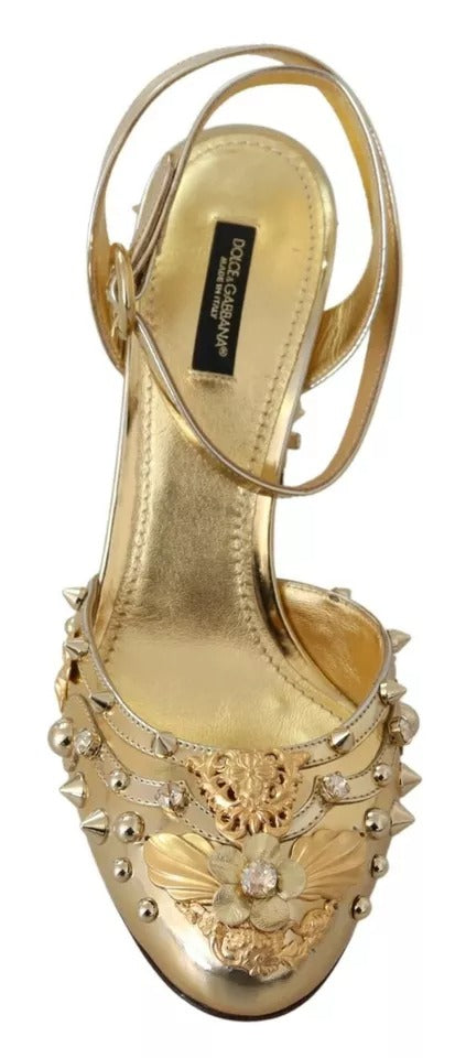 Sandales à talons Dolce & Gabbana Vally avec boucles dorées, semelle en cuir et design élégant, vues de côté.