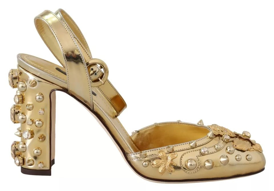 Sandales Dolce & Gabbana Vally Slingback en or avec clous dorés, semelle en cuir et design élégant.